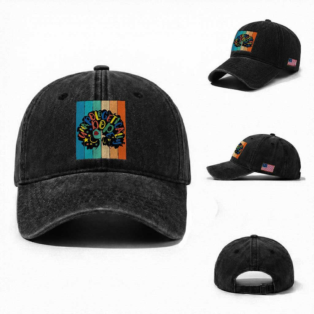 Black Girl Magic Pride Washed Cotton Baseball Cap Unapologetically Dope Retro Sunset TS12 Washed Cap Universal Fit Black Print Your Wear
