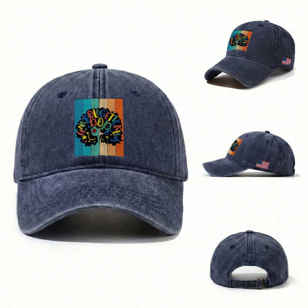 Black Girl Magic Pride Washed Cotton Baseball Cap Unapologetically Dope Retro Sunset TS12 Washed Cap Universal Fit Navy Print Your Wear