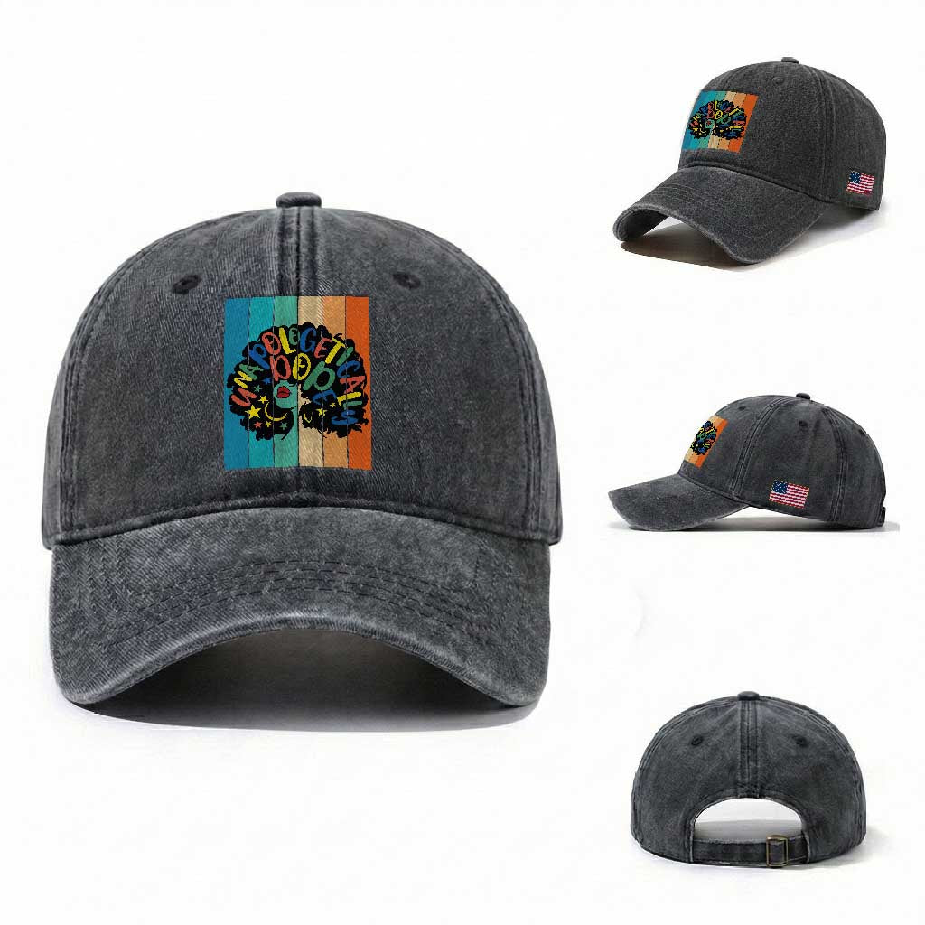 Black Girl Magic Pride Washed Cotton Baseball Cap Unapologetically Dope Retro Sunset TS12 Washed Cap Universal Fit Dark Gray Print Your Wear