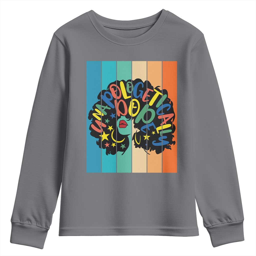 Black Girl Magic Pride Youth Sweatshirt Unapologetically Dope Retro Sunset TS12 Charcoal Print Your Wear