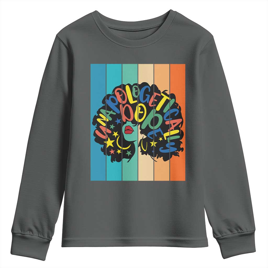 Black Girl Magic Pride Youth Sweatshirt Unapologetically Dope Retro Sunset TS12 Dark Heather Print Your Wear