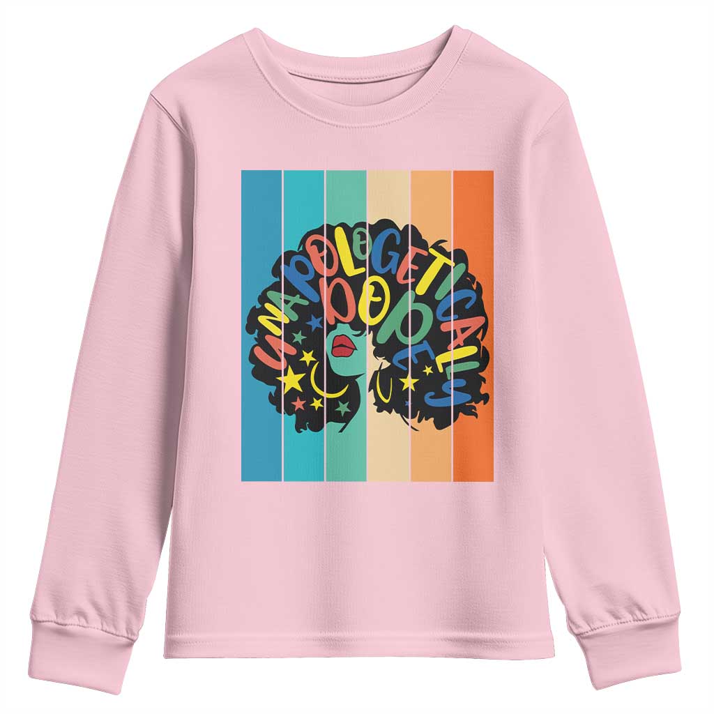 Black Girl Magic Pride Youth Sweatshirt Unapologetically Dope Retro Sunset TS12 Light Pink Print Your Wear