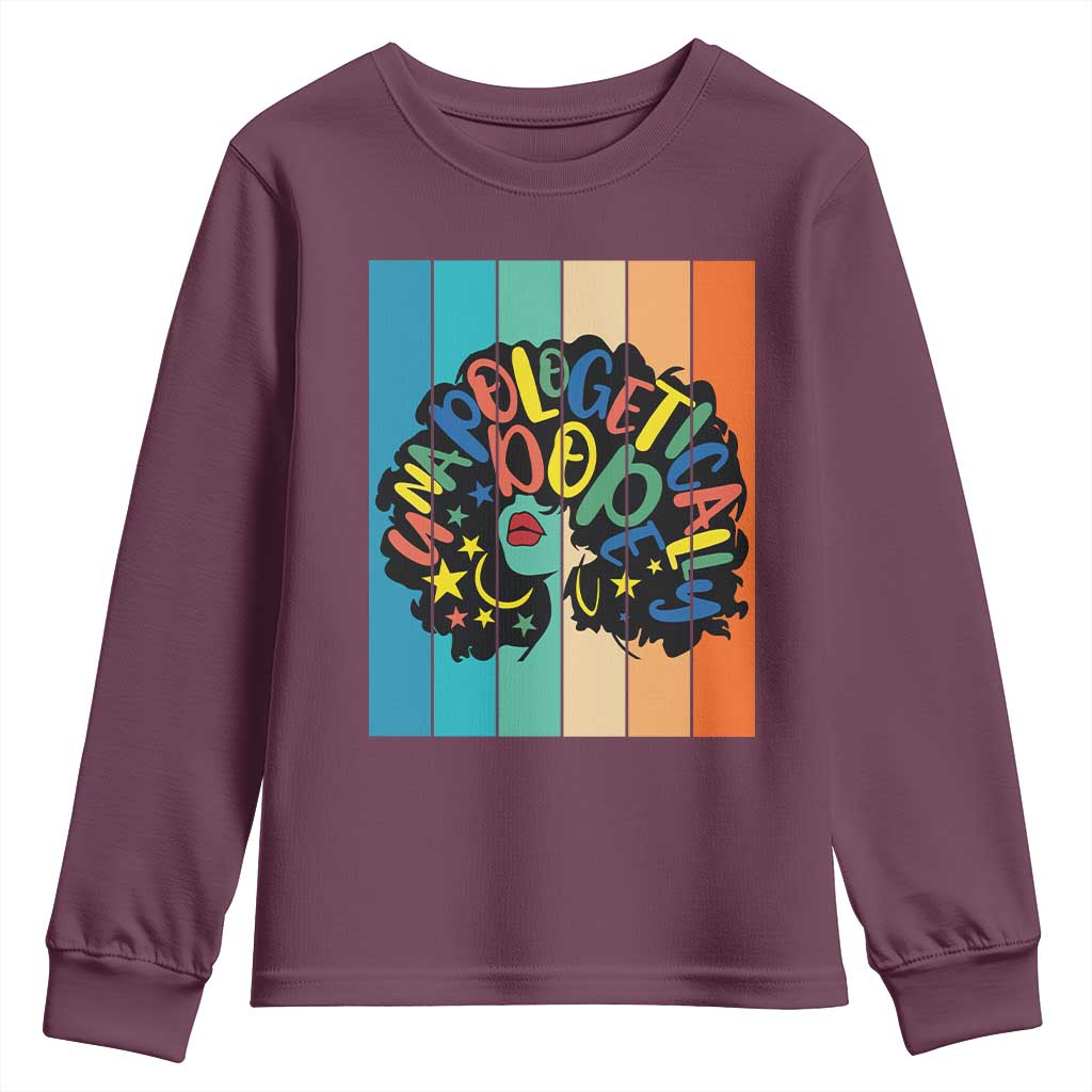 Black Girl Magic Pride Youth Sweatshirt Unapologetically Dope Retro Sunset TS12 Maroon Print Your Wear