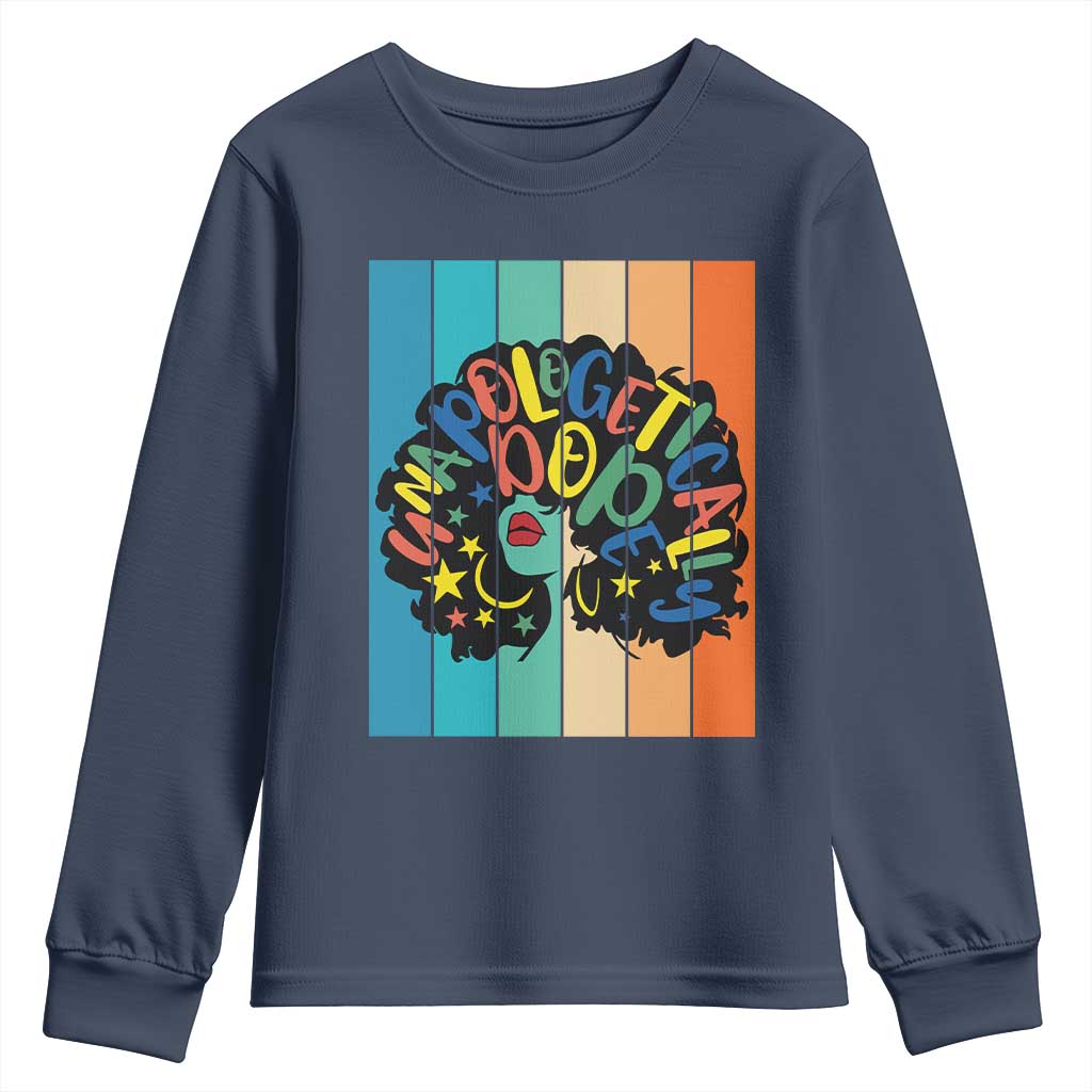 Black Girl Magic Pride Youth Sweatshirt Unapologetically Dope Retro Sunset TS12 Navy Print Your Wear