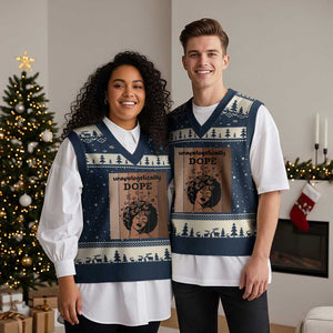 Inspirational Black Women Gift V-Neck Knit Sweater Vest Unapologetically Dope TS12 Navy Beige Print Your Wear