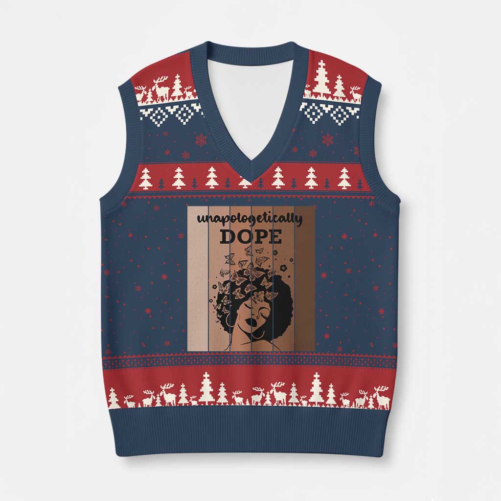 Inspirational Black Women Gift V-Neck Knit Sweater Vest Unapologetically Dope TS12 Navy Red Print Your Wear