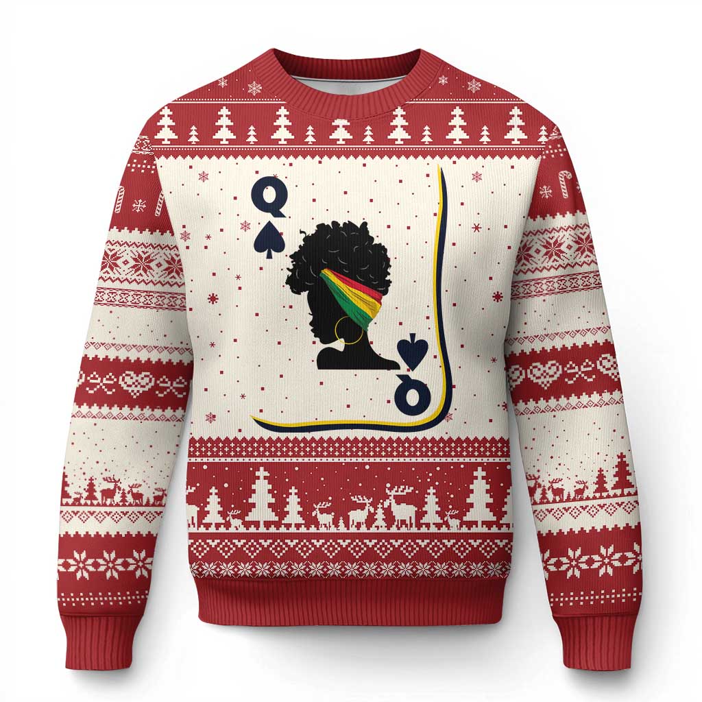 Black Woman Gift Ugly Christmas Sweater Melanin Queen Card TS12 Beige Red Print Your Wear
