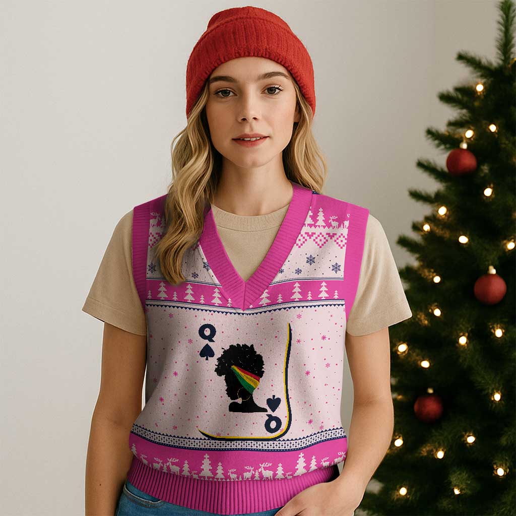 Black Woman Gift V-Neck Knit Sweater Vest Melanin Queen Card TS12 Hot Pink Print Your Wear