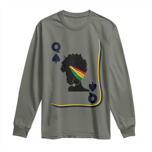 Black Woman Gift Long Sleeve Shirt Melanin Queen Card TS12 Military Green Print Your Wear