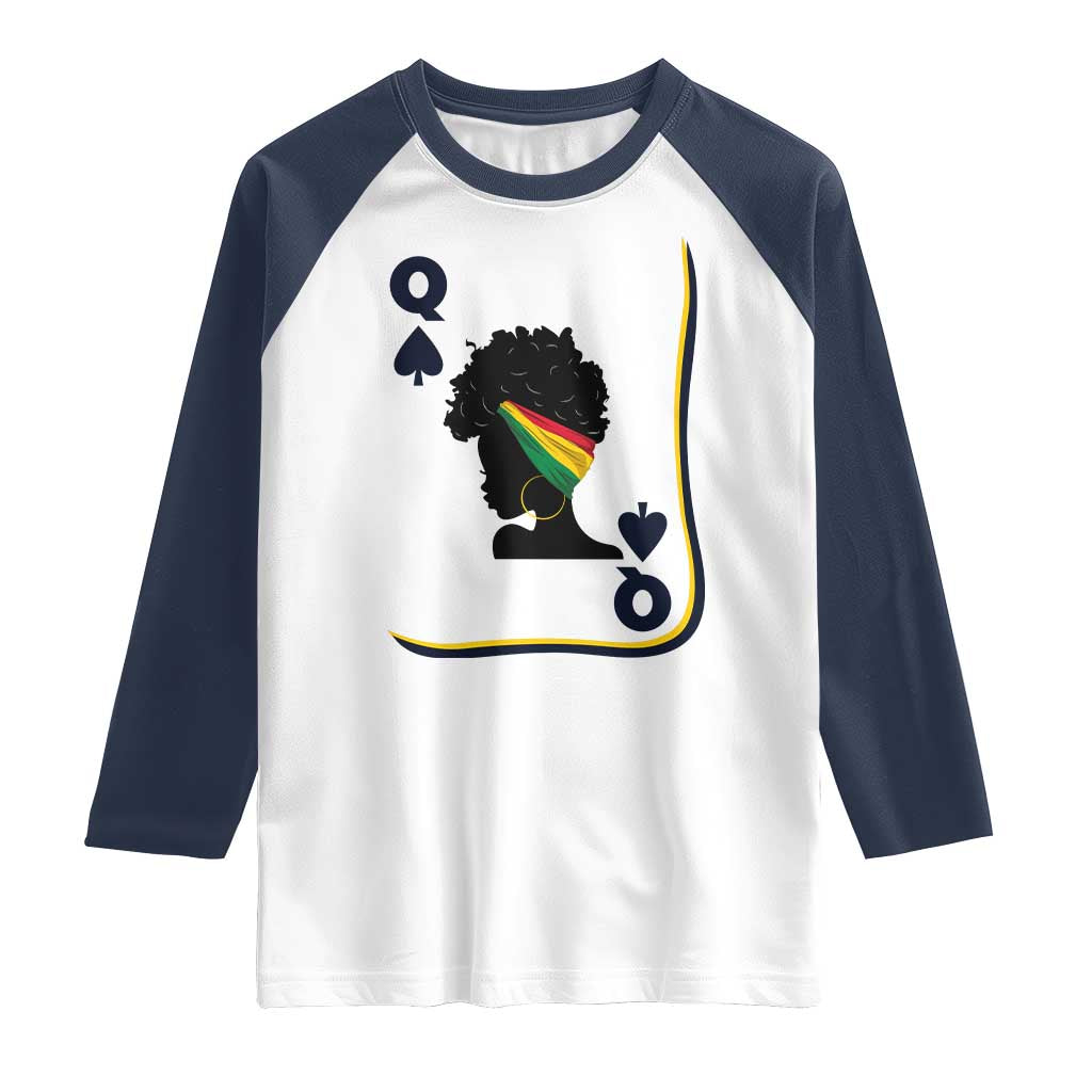 Black Woman Gift Raglan Shirt Melanin Queen Card TS12 White Navy Print Your Wear