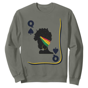 Black Woman Gift Sweatshirt Melanin Queen Card TS12 Military Green Print Your Wear