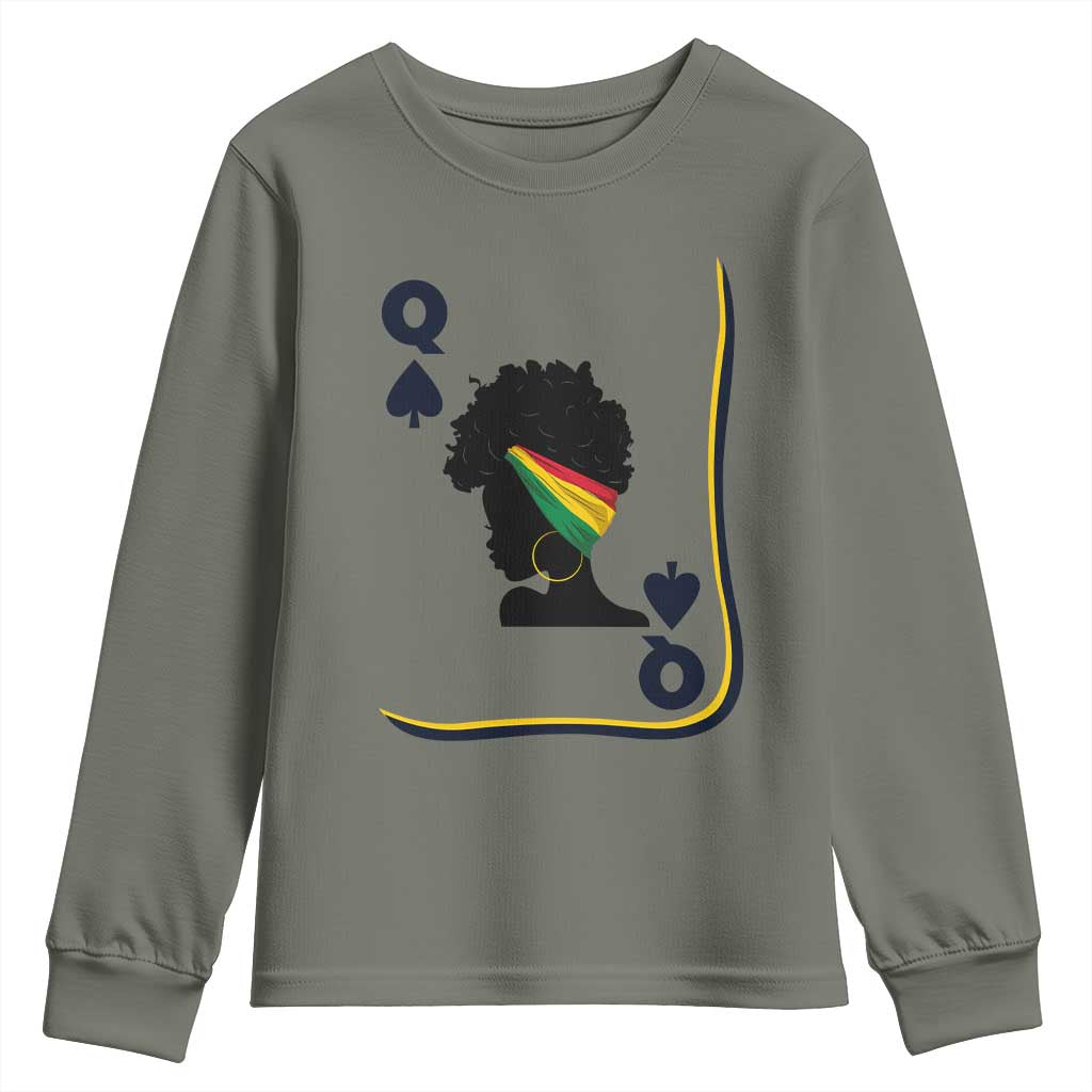 Black Woman Gift Youth Sweatshirt Melanin Queen Card TS12 Military Green Print Your Wear