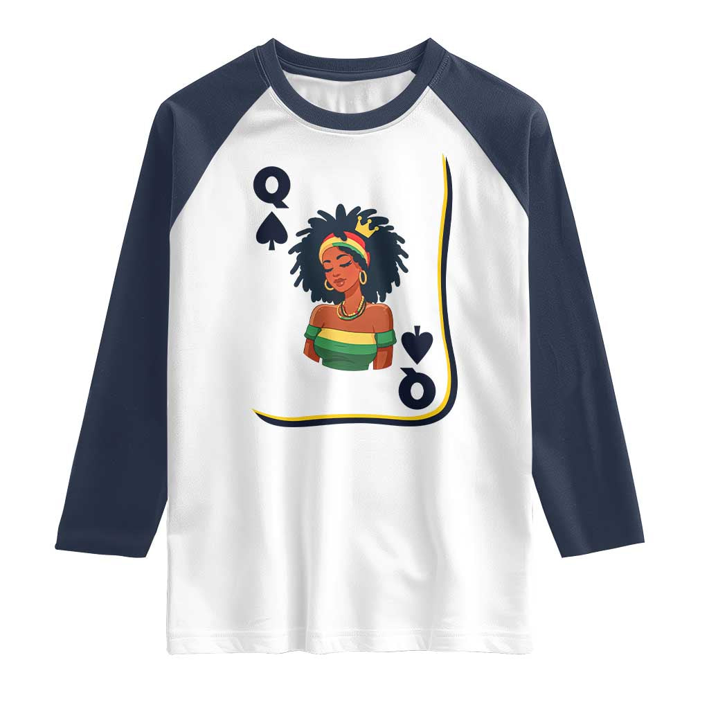 Queen Of Spades Black Girl Raglan Shirt African American Women Pride TS12 White Navy Print Your Wear