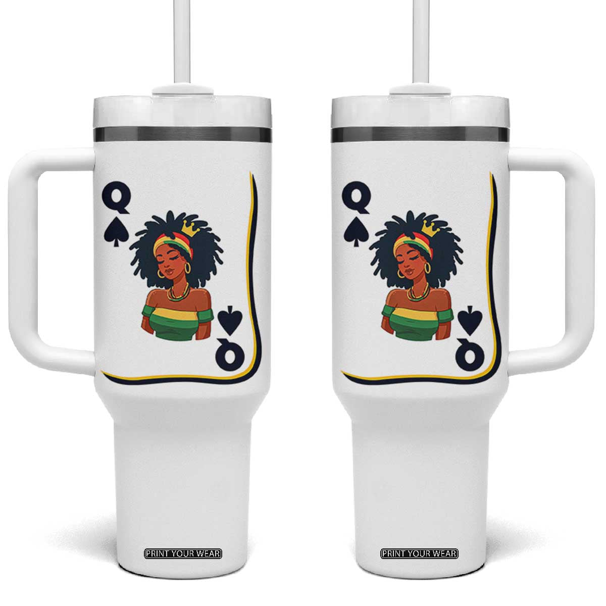 Queen Of Spades Black Girl Tumbler With Handle African American Women Pride TS12 One Size: 40 oz White Print Your Wear