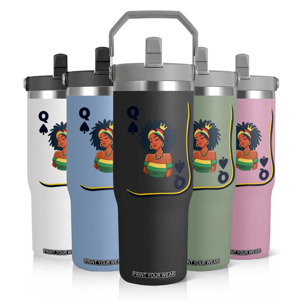 Queen Of Spades Black Girl Flip Straw Tumbler African American Women Pride TS12 Print Your Wear
