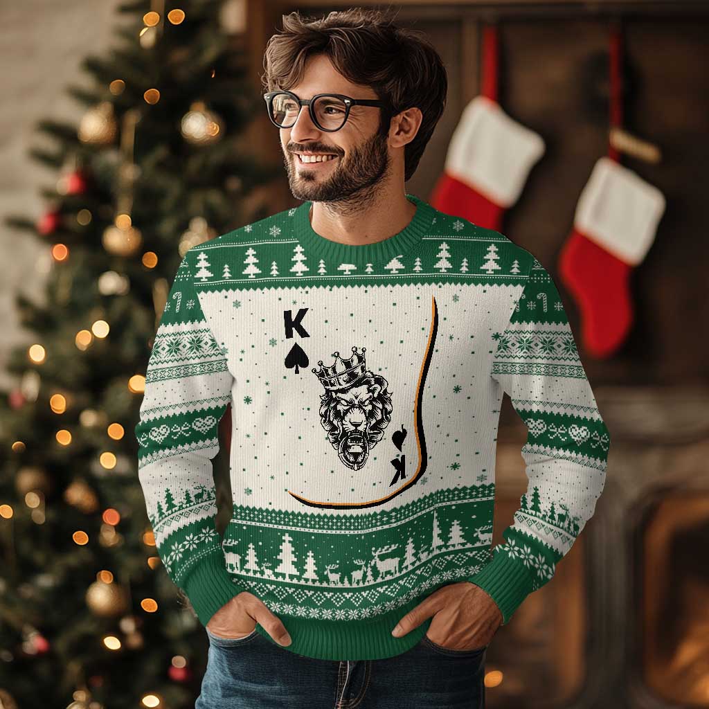Black King Lion Ugly Christmas Sweater African American Black History Month Gift TS12 Beige Green Print Your Wear
