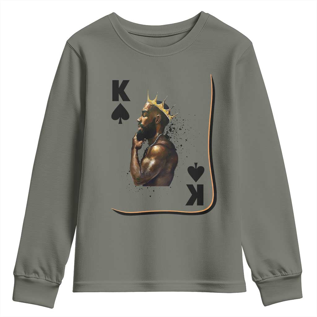 King Of Spades Black Man Youth Sweatshirt African American Men Pride TS12 Military Green Print Your Wear