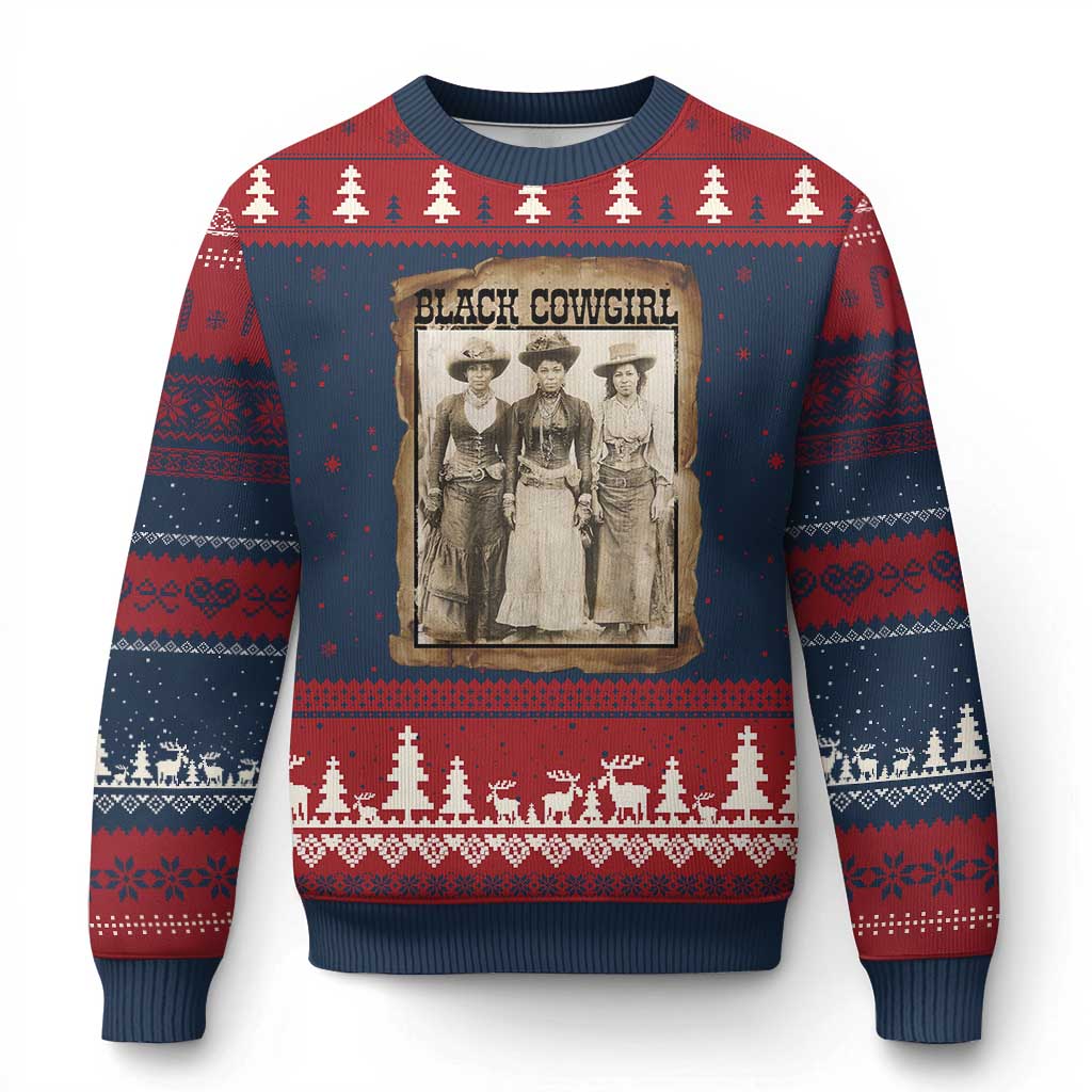 Black Cowgirl Pride Ugly Christmas Sweater Western Black History Month Gift TS12 Navy Red Print Your Wear
