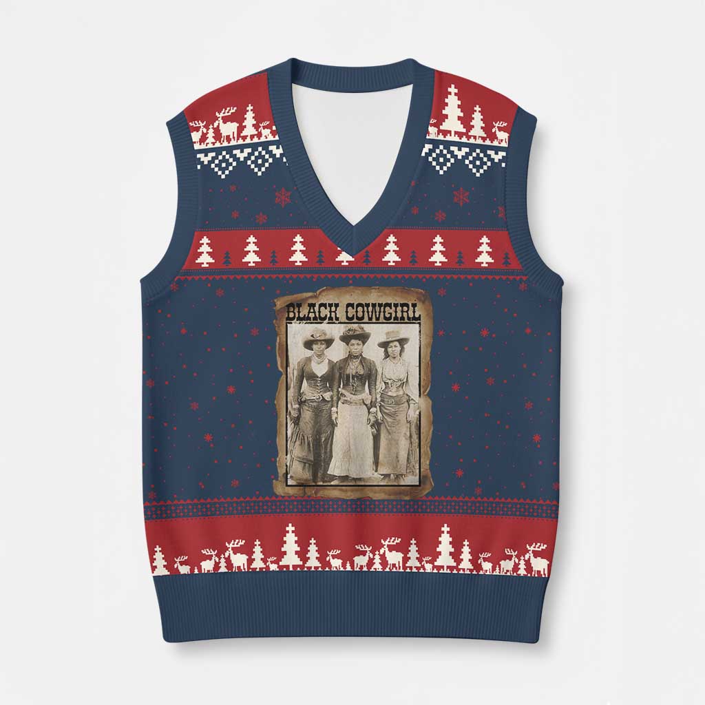 Black Cowgirl Pride V-Neck Knit Sweater Vest Western Black History Month Gift TS12 Navy Red Print Your Wear