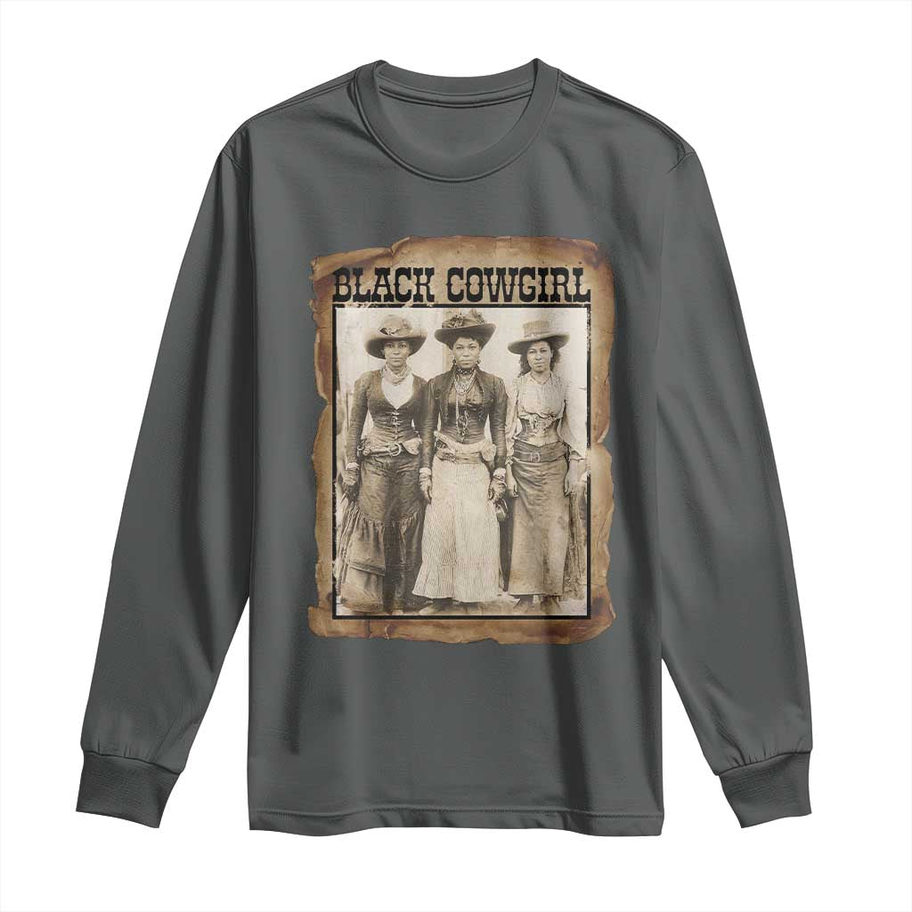 Black Cowgirl Pride Long Sleeve Shirt Western Black History Month Gift TS12 Dark Heather Print Your Wear