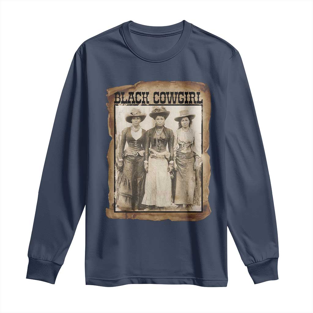 Black Cowgirl Pride Long Sleeve Shirt Western Black History Month Gift TS12 Navy Print Your Wear