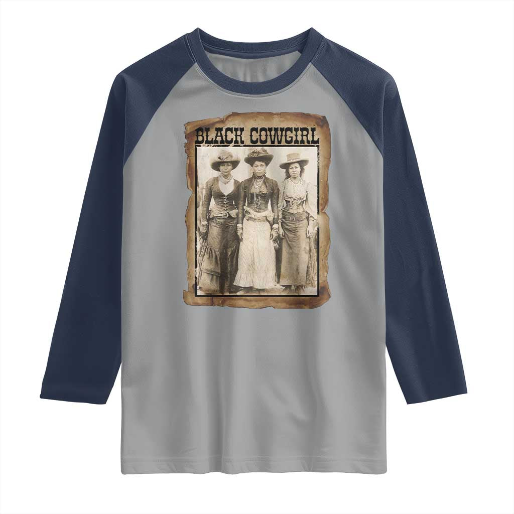 Black Cowgirl Pride Raglan Shirt Western Black History Month Gift TS12 Sport Gray Navy Print Your Wear