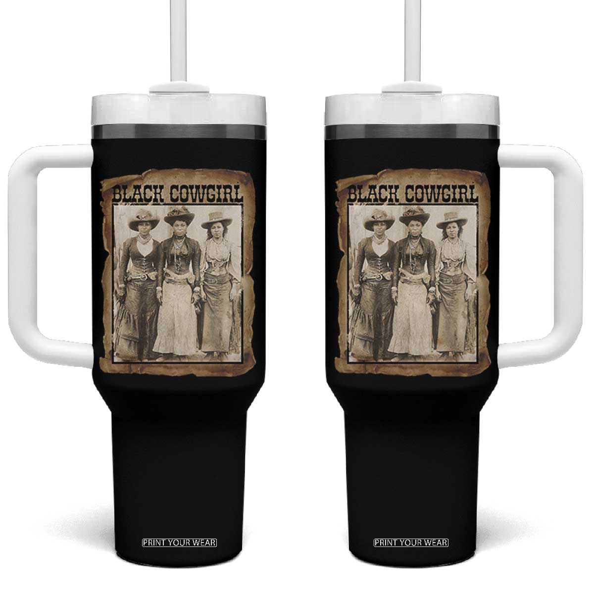 Black Cowgirl Pride Tumbler With Handle Western Black History Month Gift TS12 One Size: 40 oz Black Print Your Wear