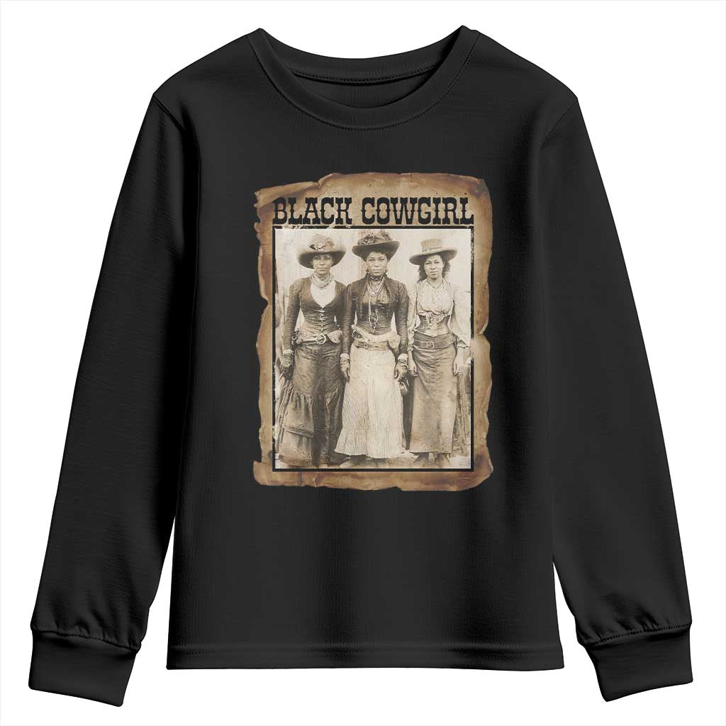 Black Cowgirl Pride Youth Sweatshirt Western Black History Month Gift TS12 Black Print Your Wear