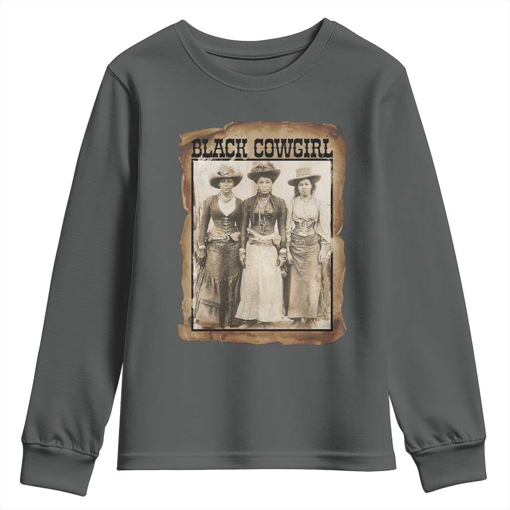 Black Cowgirl Pride Youth Sweatshirt Western Black History Month Gift TS12 Dark Heather Print Your Wear