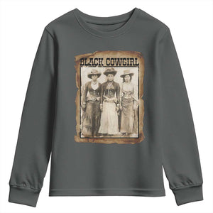 Black Cowgirl Pride Youth Sweatshirt Western Black History Month Gift TS12 Dark Heather Print Your Wear