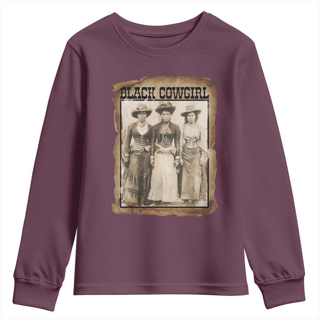Black Cowgirl Pride Youth Sweatshirt Western Black History Month Gift TS12 Maroon Print Your Wear
