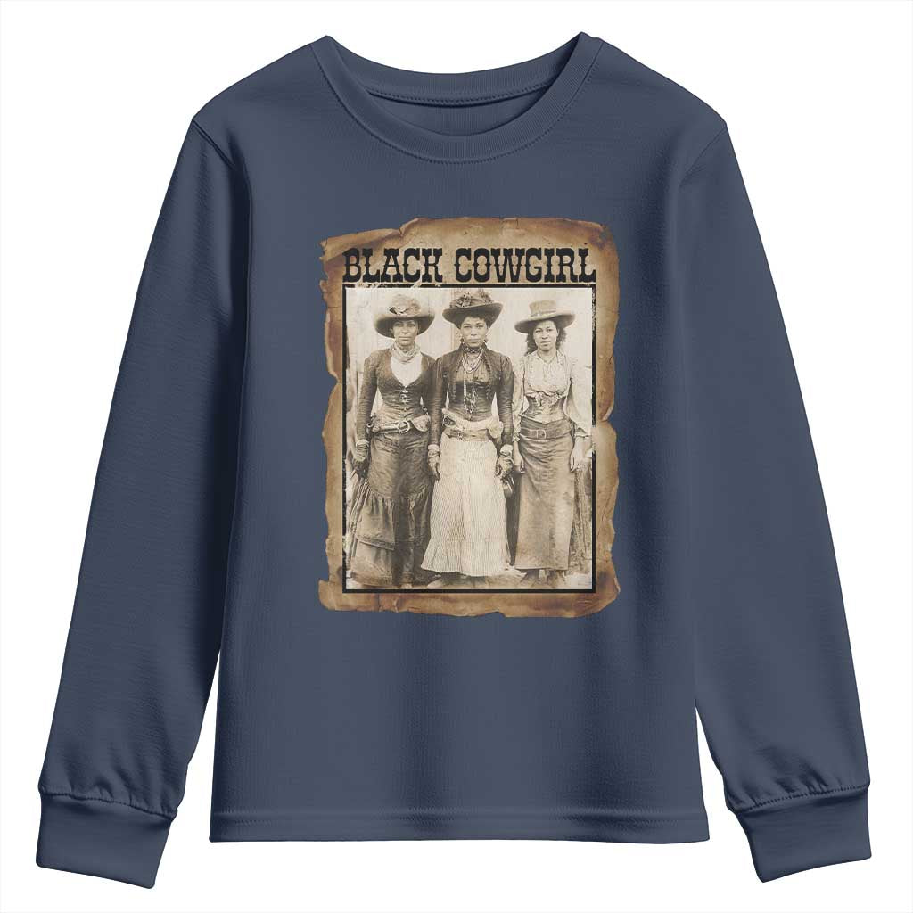 Black Cowgirl Pride Youth Sweatshirt Western Black History Month Gift TS12 Navy Print Your Wear