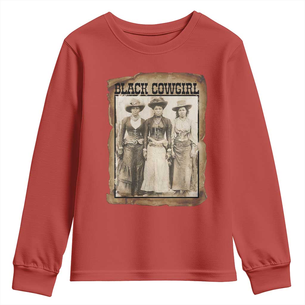 Black Cowgirl Pride Youth Sweatshirt Western Black History Month Gift TS12 Red Print Your Wear