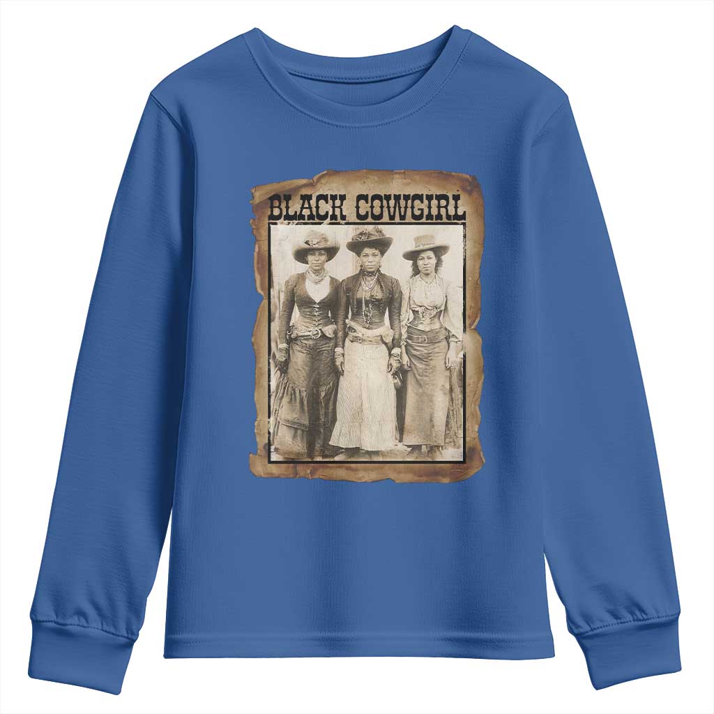 Black Cowgirl Pride Youth Sweatshirt Western Black History Month Gift TS12 Royal Blue Print Your Wear