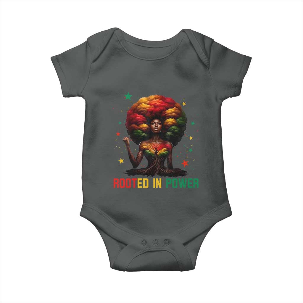 Melanin Queen Rooted In Power Baby Onesie African American Afro Tree Of Life TS12 Dark Heather Print Your Wear