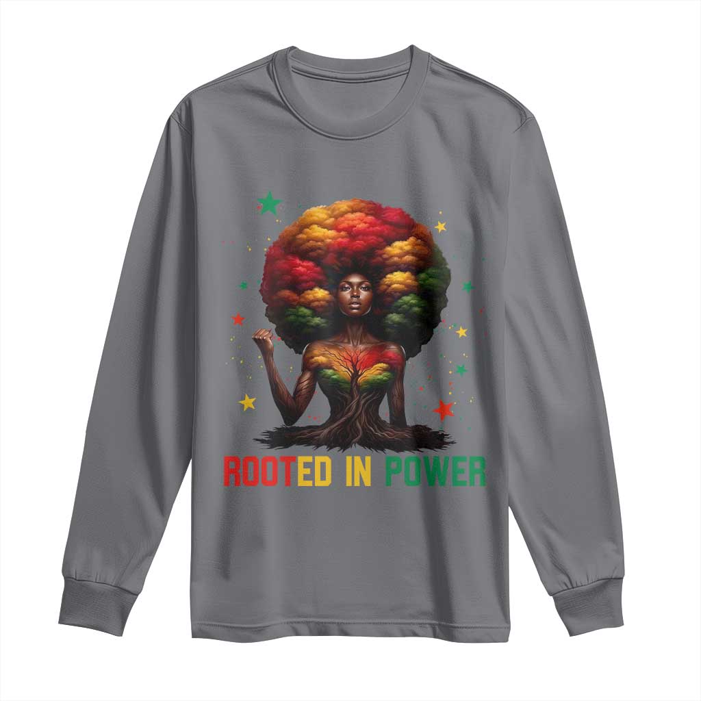 Melanin Queen Rooted In Power Long Sleeve Shirt African American Afro Tree Of Life TS12 Charcoal Print Your Wear