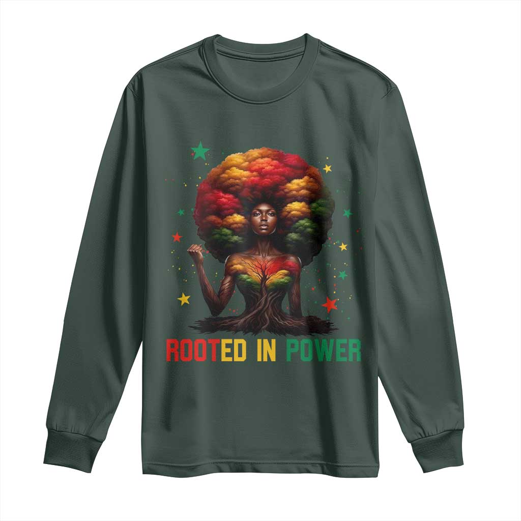 Melanin Queen Rooted In Power Long Sleeve Shirt African American Afro Tree Of Life TS12 Dark Forest Green Print Your Wear