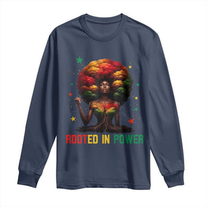 Melanin Queen Rooted In Power Long Sleeve Shirt African American Afro Tree Of Life TS12 Navy Print Your Wear