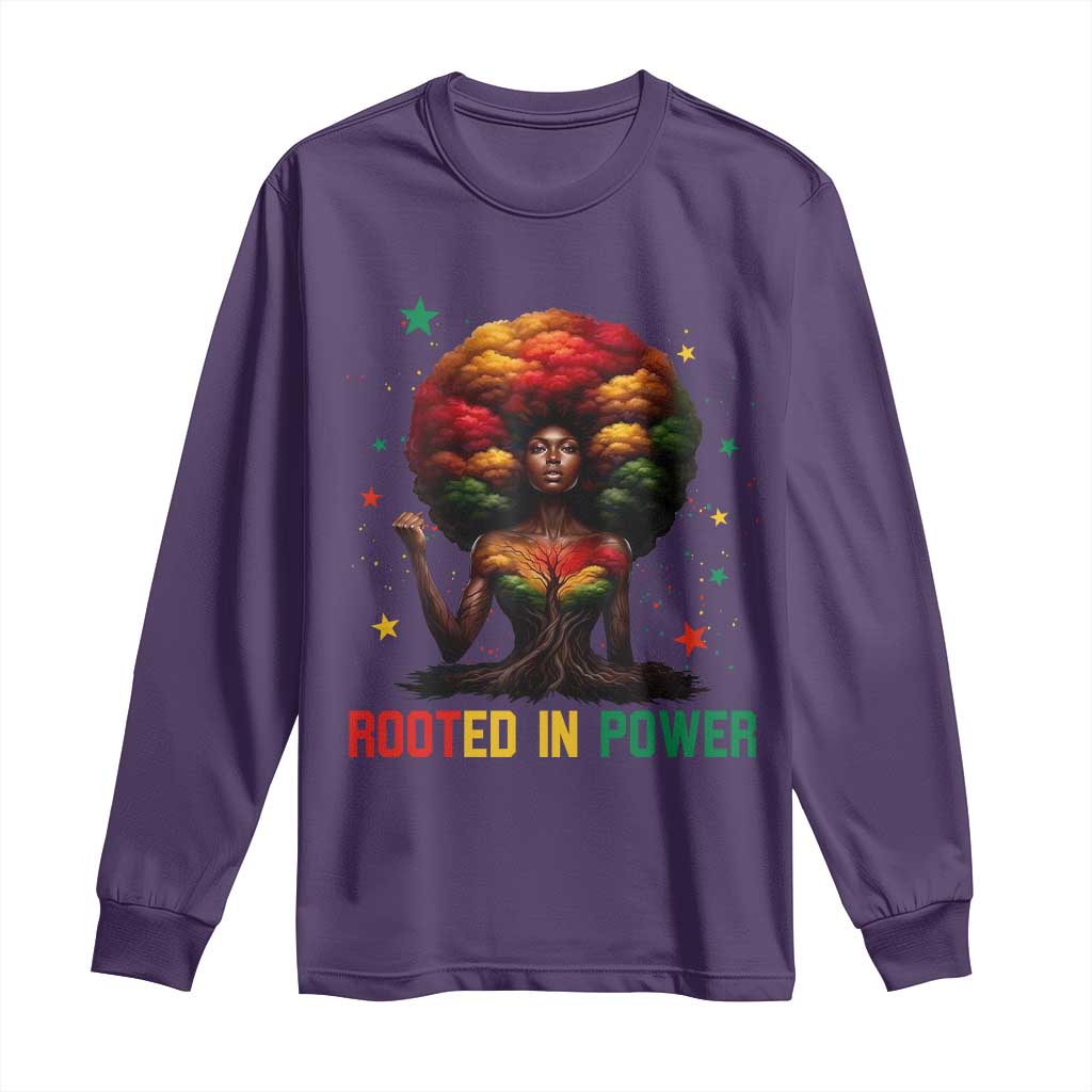 Melanin Queen Rooted In Power Long Sleeve Shirt African American Afro Tree Of Life TS12 Purple Print Your Wear