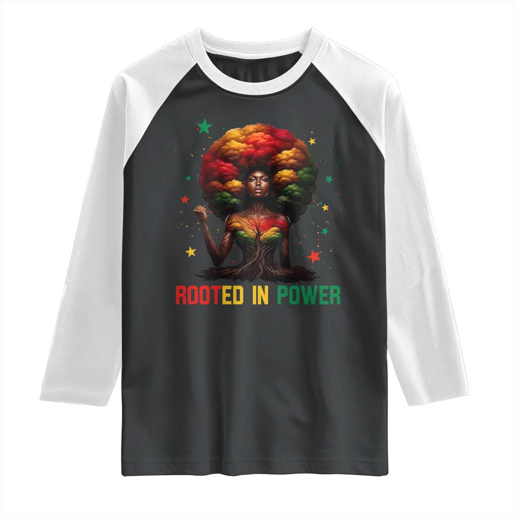 Melanin Queen Rooted In Power Raglan Shirt African American Afro Tree Of Life TS12 Black White Print Your Wear
