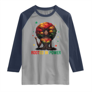 Melanin Queen Rooted In Power Raglan Shirt African American Afro Tree Of Life TS12 Sport Gray Navy Print Your Wear