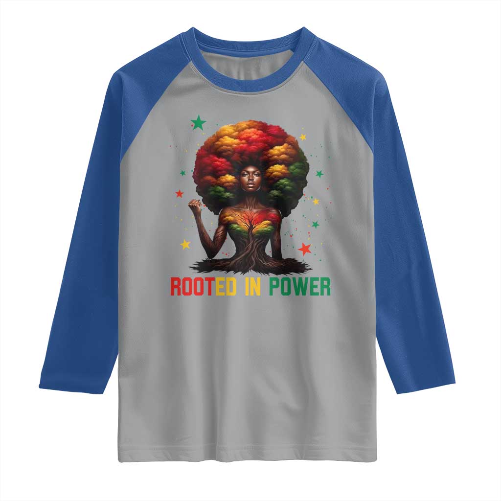 Melanin Queen Rooted In Power Raglan Shirt African American Afro Tree Of Life TS12 Sport Gray Royal Print Your Wear