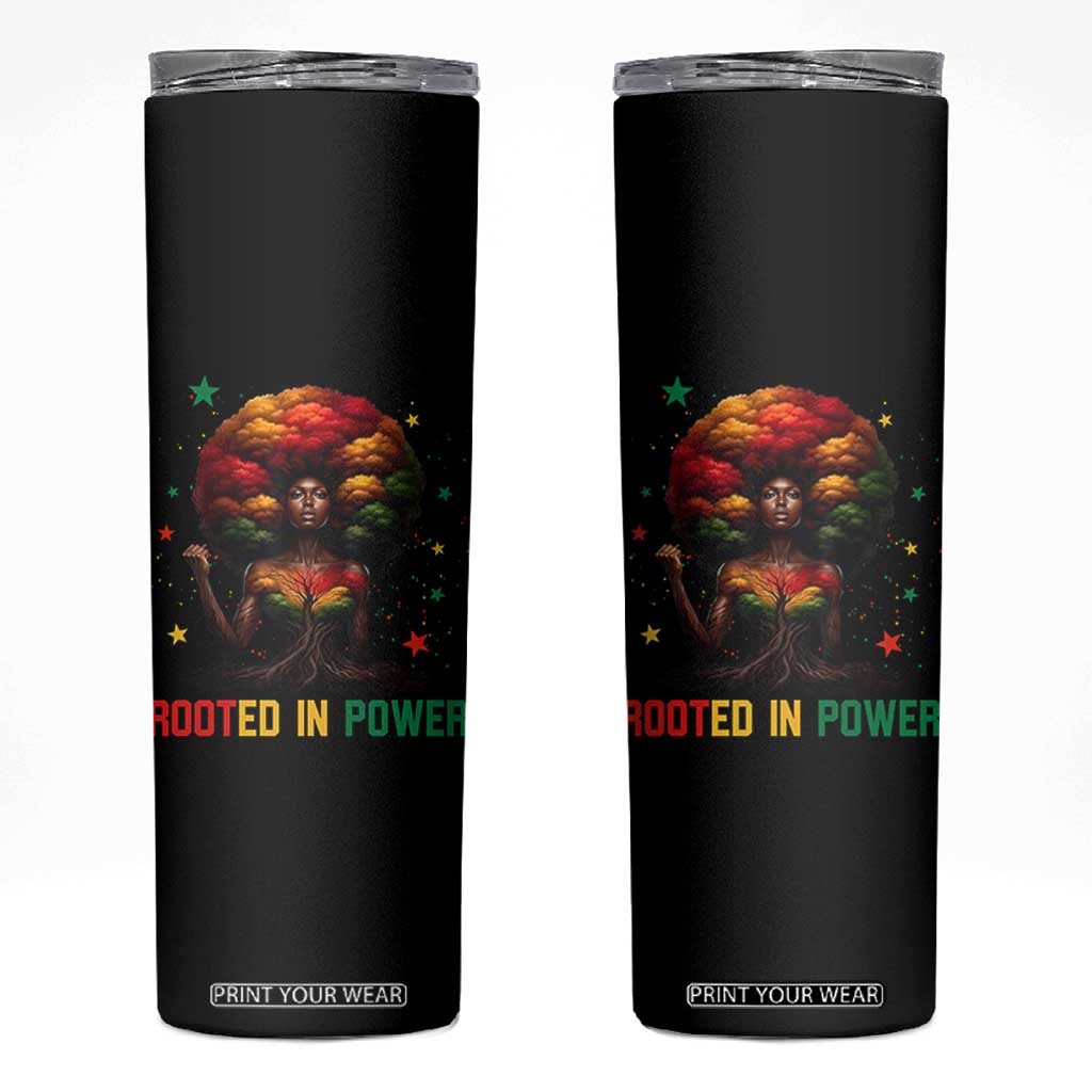 Melanin Queen Rooted In Power Skinny Tumbler African American Afro Tree Of Life TS12 Black Print Your Wear