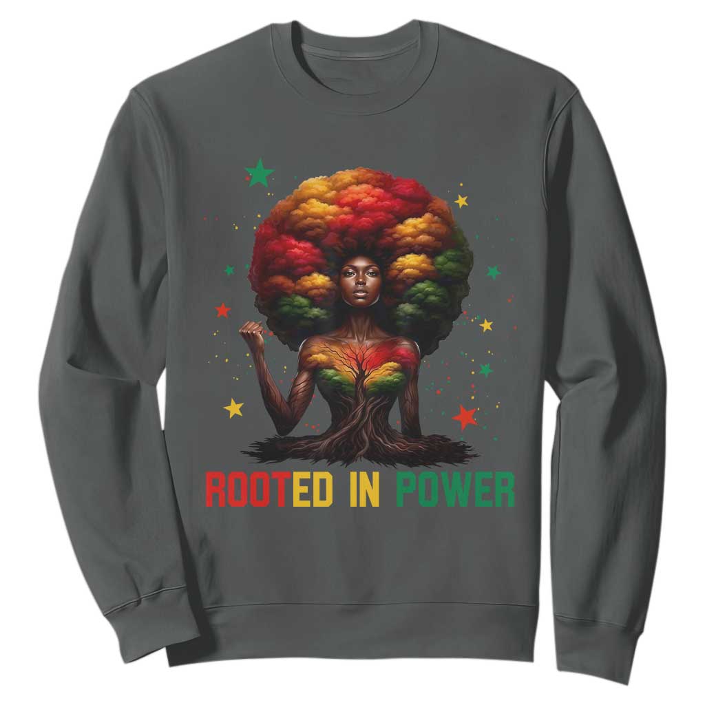 Melanin Queen Rooted In Power Sweatshirt African American Afro Tree Of Life TS12 Dark Heather Print Your Wear