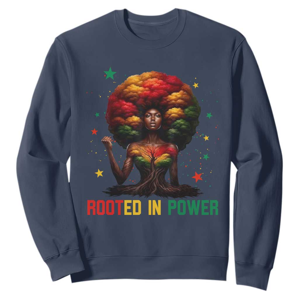 Melanin Queen Rooted In Power Sweatshirt African American Afro Tree Of Life TS12 Navy Print Your Wear