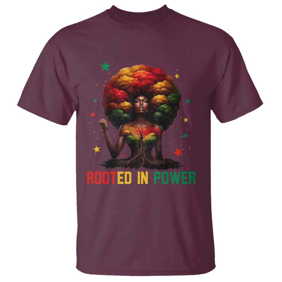 Melanin Queen Rooted In Power T Shirt African American Afro Tree Of Life TS12 Maroon Print Your Wear