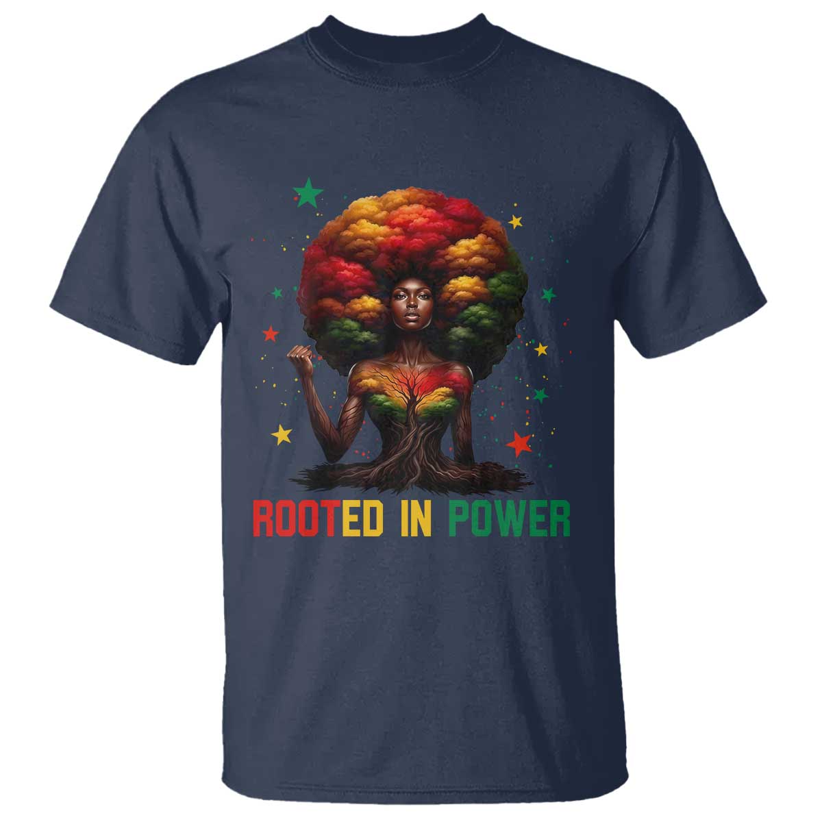 Melanin Queen Rooted In Power T Shirt African American Afro Tree Of Life TS12 Navy Print Your Wear
