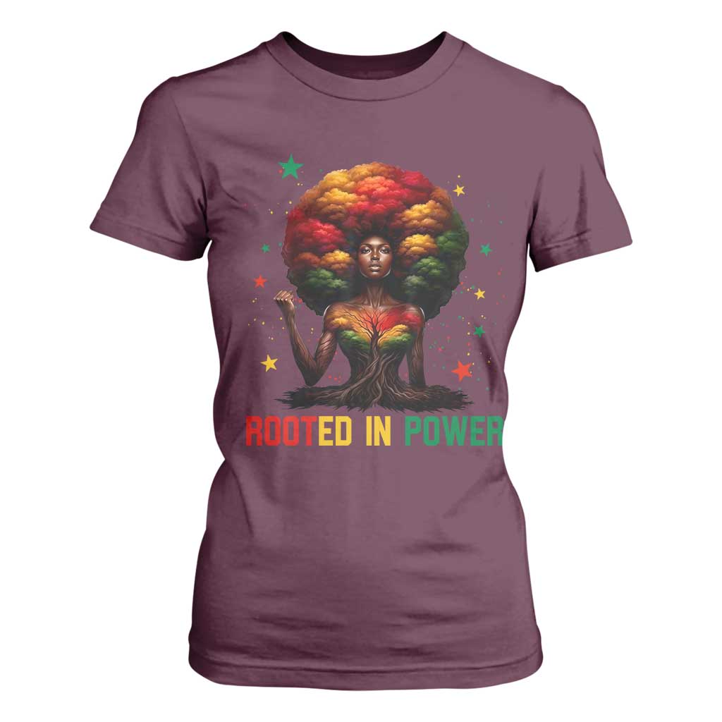 Melanin Queen Rooted In Power T Shirt For Women African American Afro Tree Of Life TS12 Maroon Print Your Wear