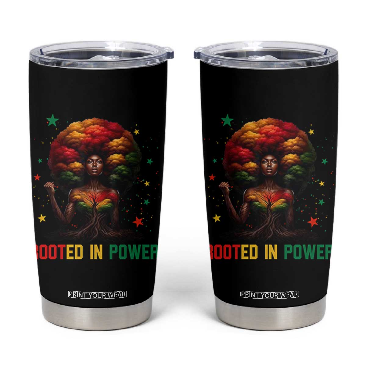 Melanin Queen Rooted In Power Tumbler Cup African American Afro Tree Of Life TS12 Black Print Your Wear