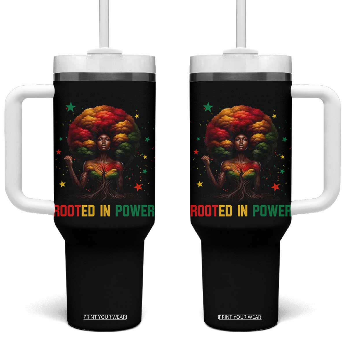 Melanin Queen Rooted In Power Tumbler With Handle African American Afro Tree Of Life TS12 One Size: 40 oz Black Print Your Wear